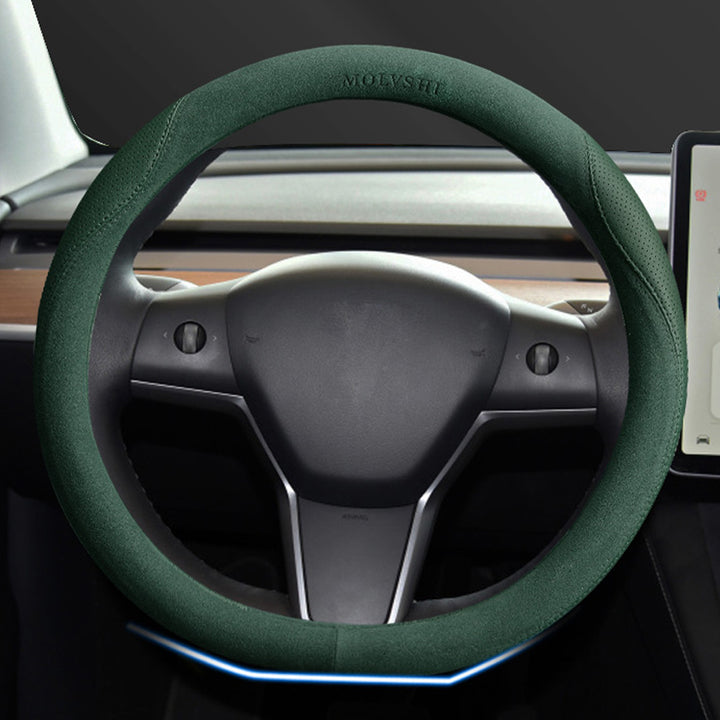 TESLAテスラ model3/Y スエード製 ハンドルカバー スポーツ感 クリスマスグリーン 38CM