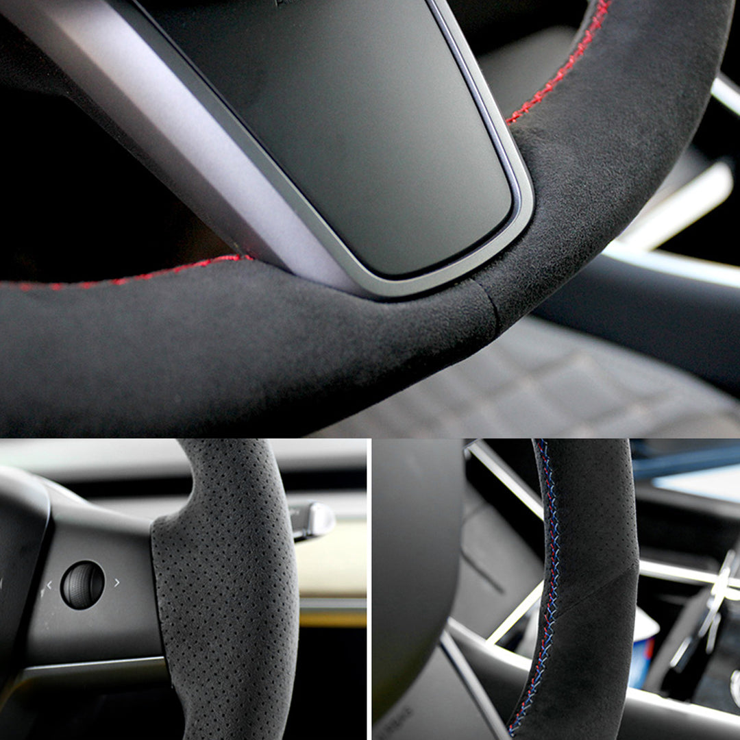 TESLAテスラModel3/Y/X/S アルカンターラ 高級ハンドルカバー  編み込み式 オーダーメイド