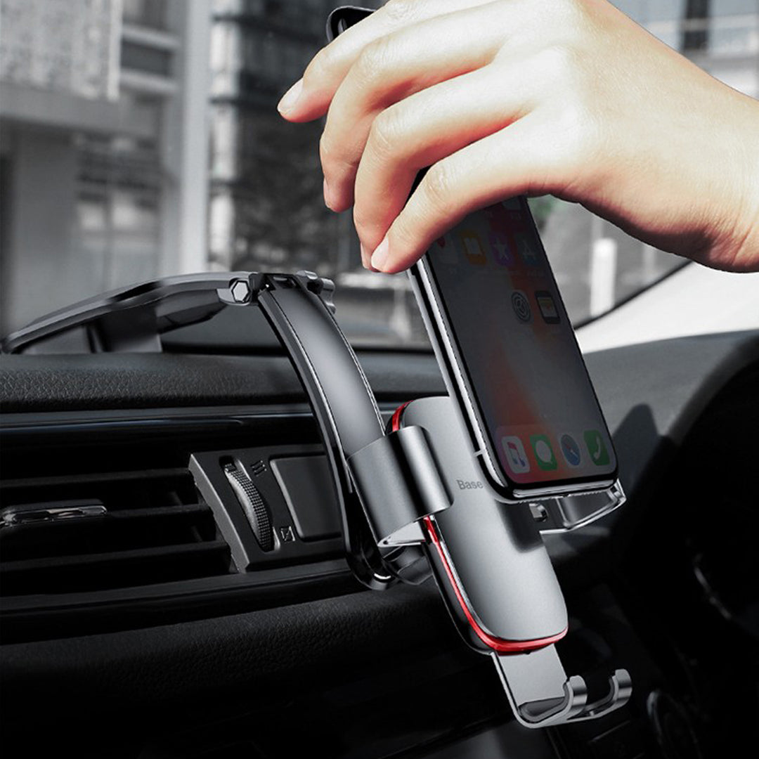 スマホホルダー 車 重力式自動開閉 角度調整 貼り付けタイプ 片手操作 多機種対応