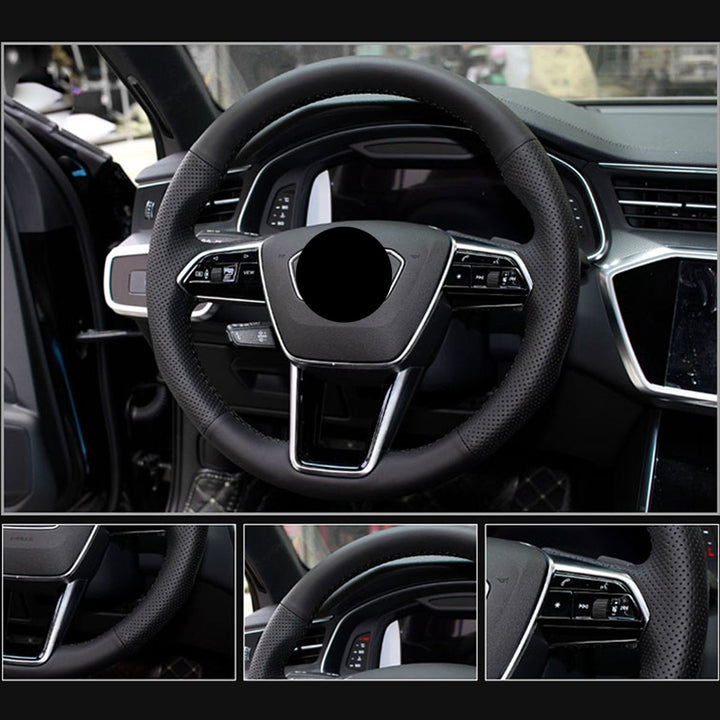 AUDI アウディ 本革 桃ノ木  オーダーメイド ハンドルカバー 編み込み式  握り感抜群 通気性よし