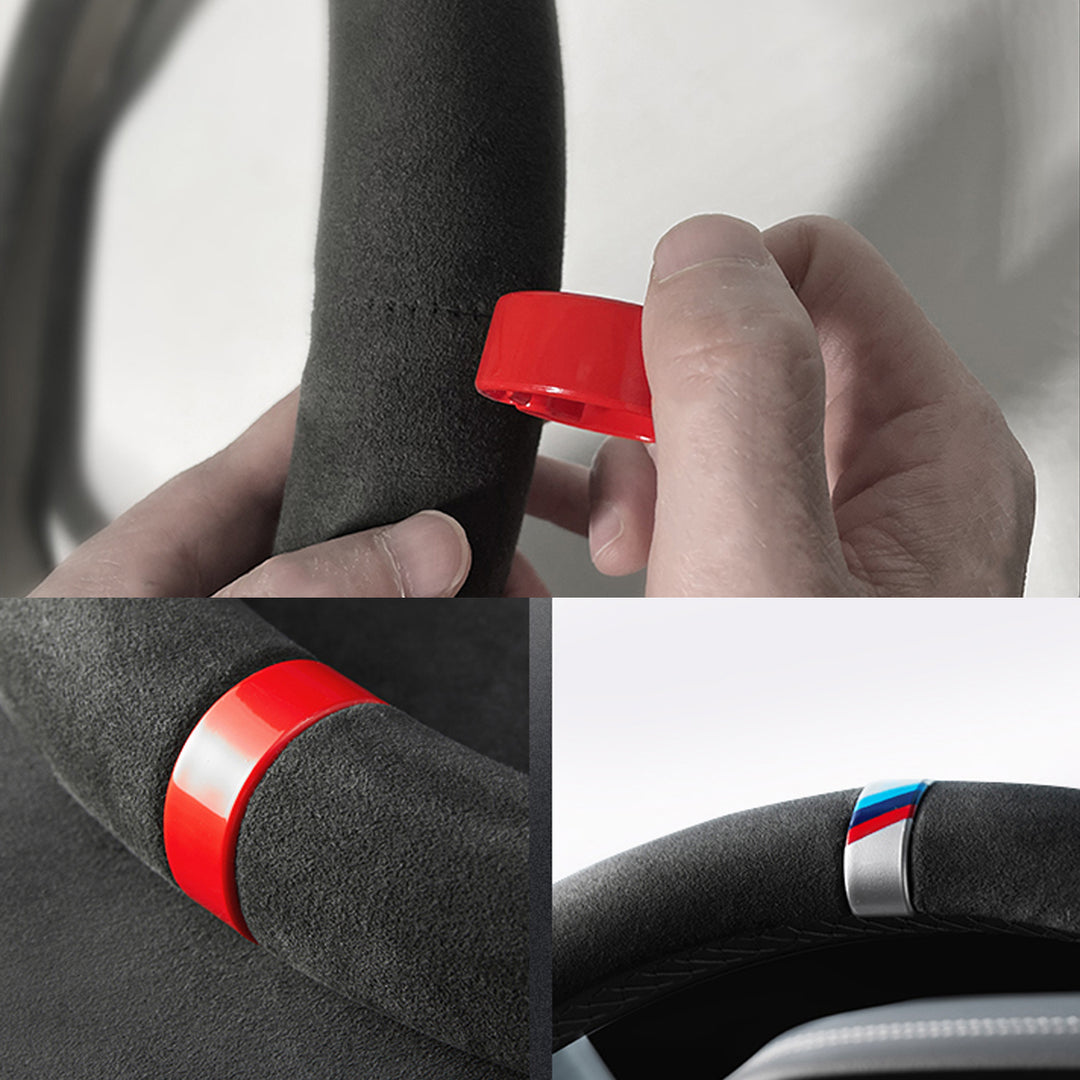 純正Alcantara 高級スエード ハンドルカバー レインボーリボン 無臭 手触り おしゃれ 37~39CM