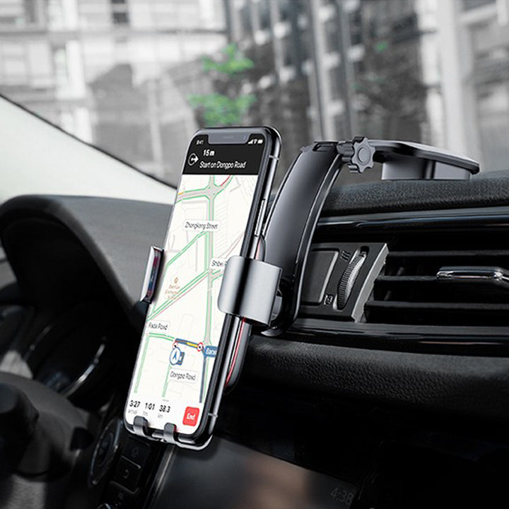 スマホホルダー 車 重力式自動開閉 角度調整 貼り付けタイプ 片手操作 多機種対応