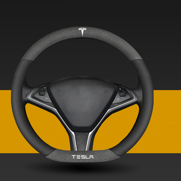 TESLAテスラ model3/Y/X/S 高級レザー スエード ハンドルカバー おしゃれ O型 D型 36CM