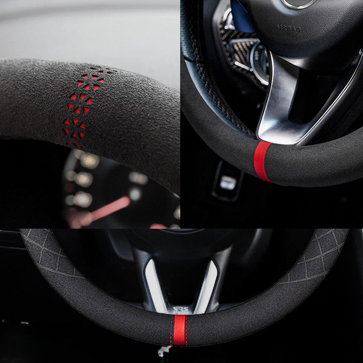 ハンドルカバー スエードレザー 高級感 四季汎用 滑り止め O型-D型 軽/普自動車 SUV 37~38CM