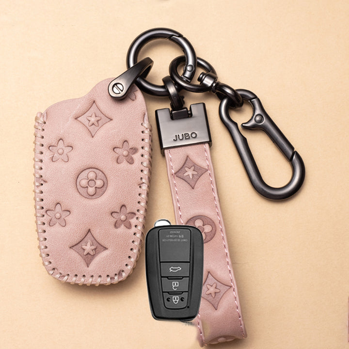 TOYOTA トヨタ車用 スマートキーケース キーカバー 高級 本革 花模様 優雅 オシャレ 軽量 鍵を保護