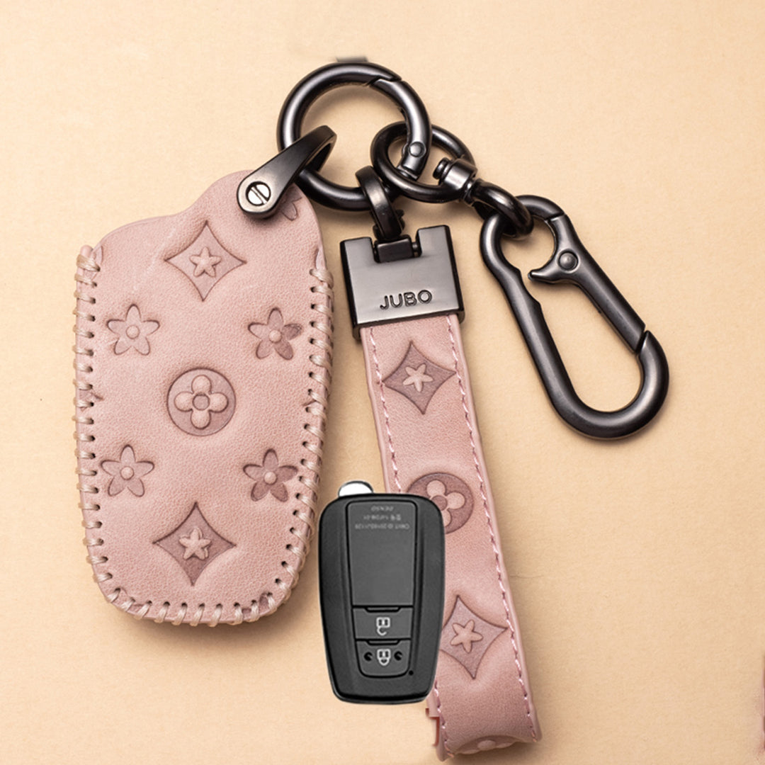 TOYOTA トヨタ車用 スマートキーケース キーカバー 高級 本革 花模様 優雅 オシャレ 軽量 鍵を保護