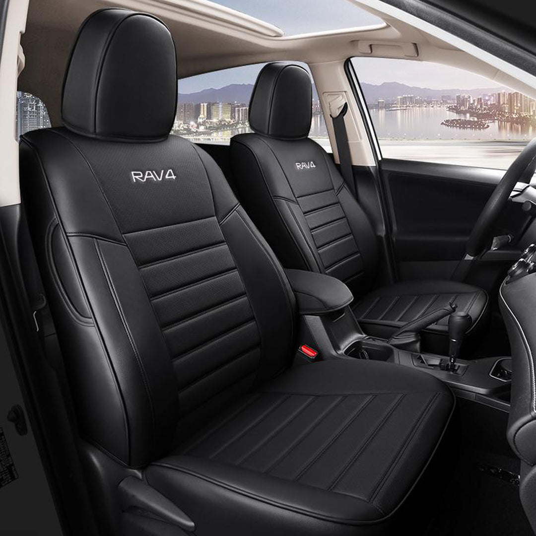 トヨタ RAV4専用 JUSTFIT保証 高級感シートカバー 防水 おしゃれ カスタムロゴ 全席