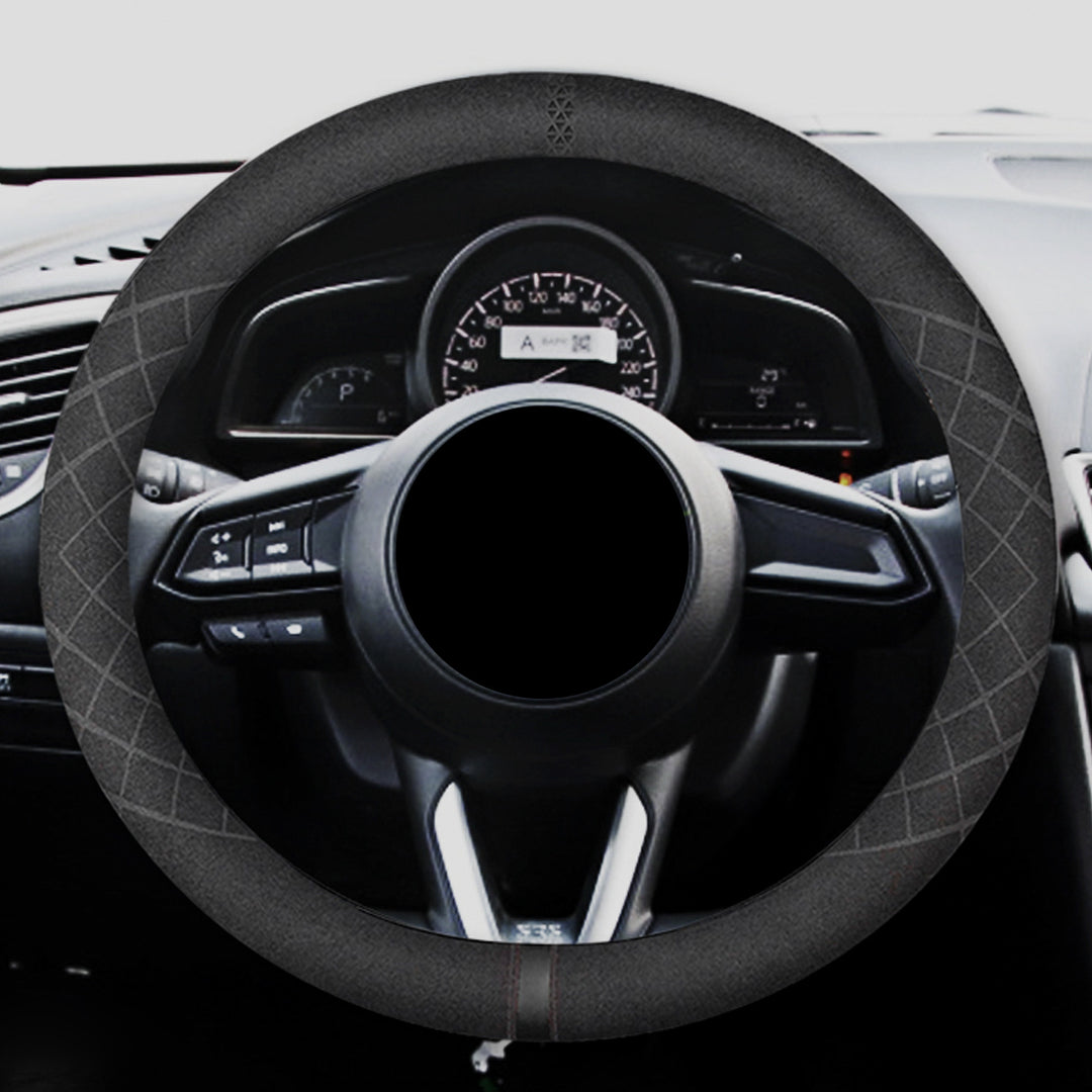 ハンドルカバー スエードレザー 高級感 四季汎用 滑り止め O型-D型 軽/普自動車 SUV 37~38CM