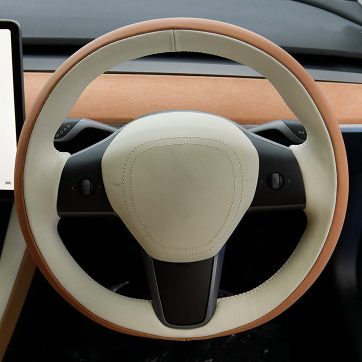 TESLAテスラ model3/Y/X/S 本革 高級ハンドルカバー 編み込み式  オーダーメイド
