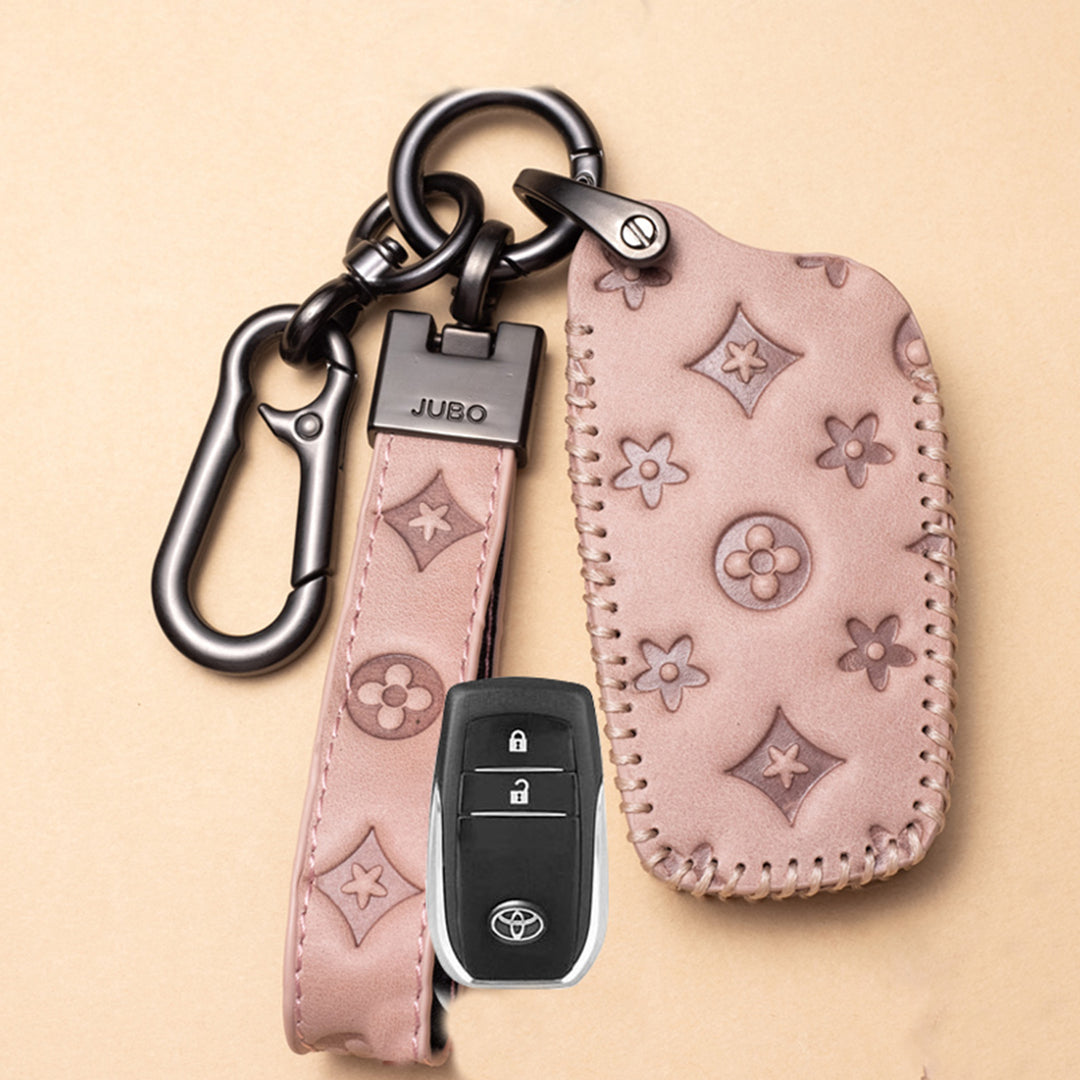TOYOTA トヨタ車用 スマートキーケース キーカバー 高級 本革 花模様 優雅 オシャレ 軽量 鍵を保護