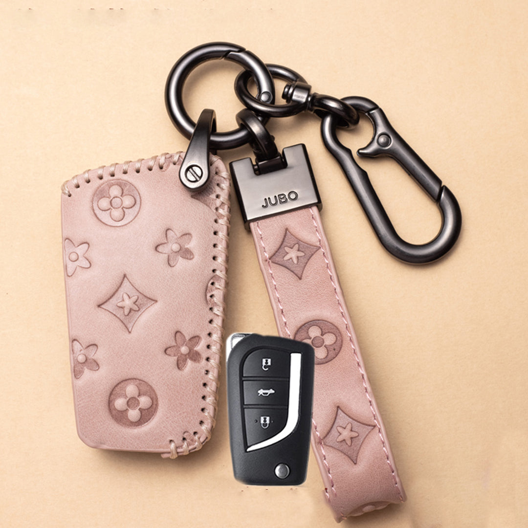 TOYOTA トヨタ車用 スマートキーケース キーカバー 高級 本革 花模様 優雅 オシャレ 軽量 鍵を保護