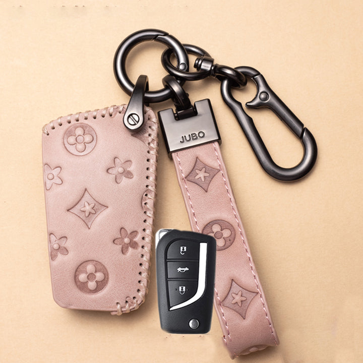 TOYOTA トヨタ車用 スマートキーケース キーカバー 高級 本革 花模様 優雅 オシャレ 軽量 鍵を保護