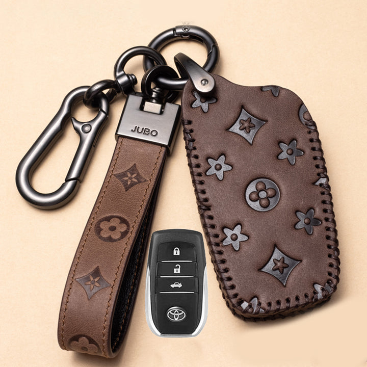 TOYOTA トヨタ車用 スマートキーケース キーカバー 高級 本革 花模様 優雅 オシャレ 軽量 鍵を保護