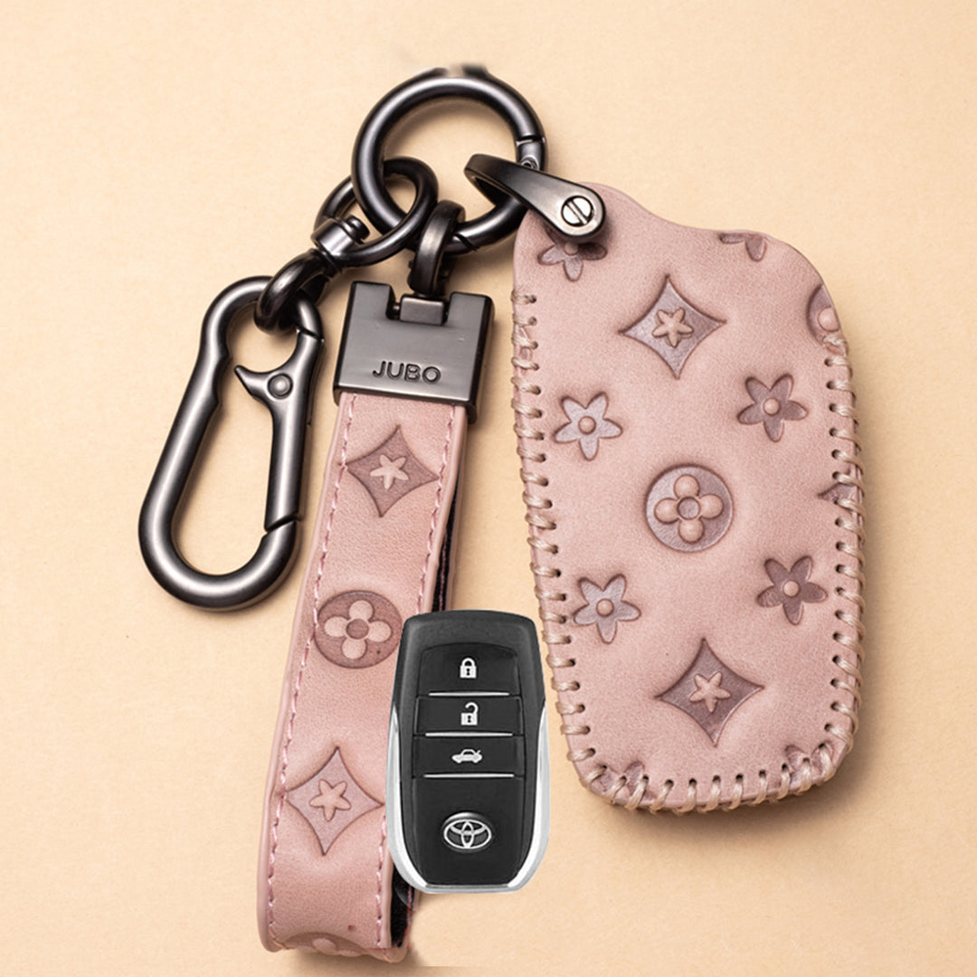 TOYOTA トヨタ車用 スマートキーケース キーカバー 高級 本革 花模様 優雅 オシャレ 軽量 鍵を保護