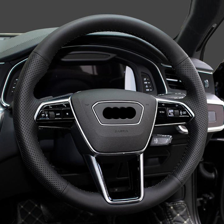 AUDI アウディ 本革 桃ノ木  オーダーメイド ハンドルカバー 編み込み式  握り感抜群 通気性よし